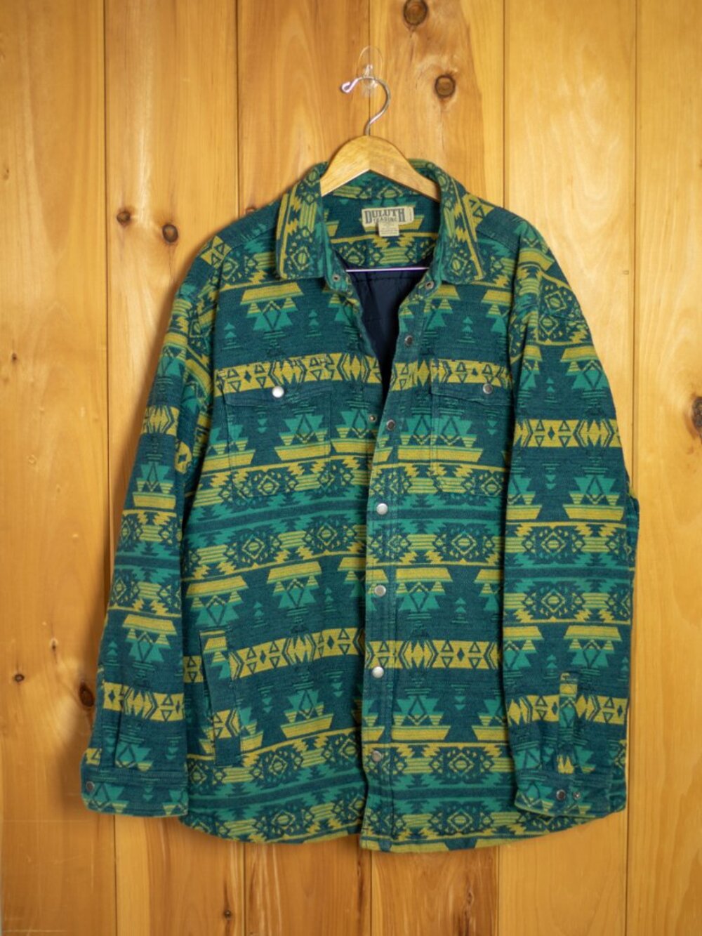 Teal & Gold Aztec Southwestern Lined Snap Jacket | Oversized XL | Duluth Trading